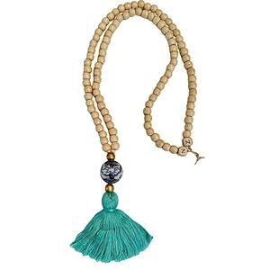 Chinoiserie Beaded Necklace with Aqua Tassel